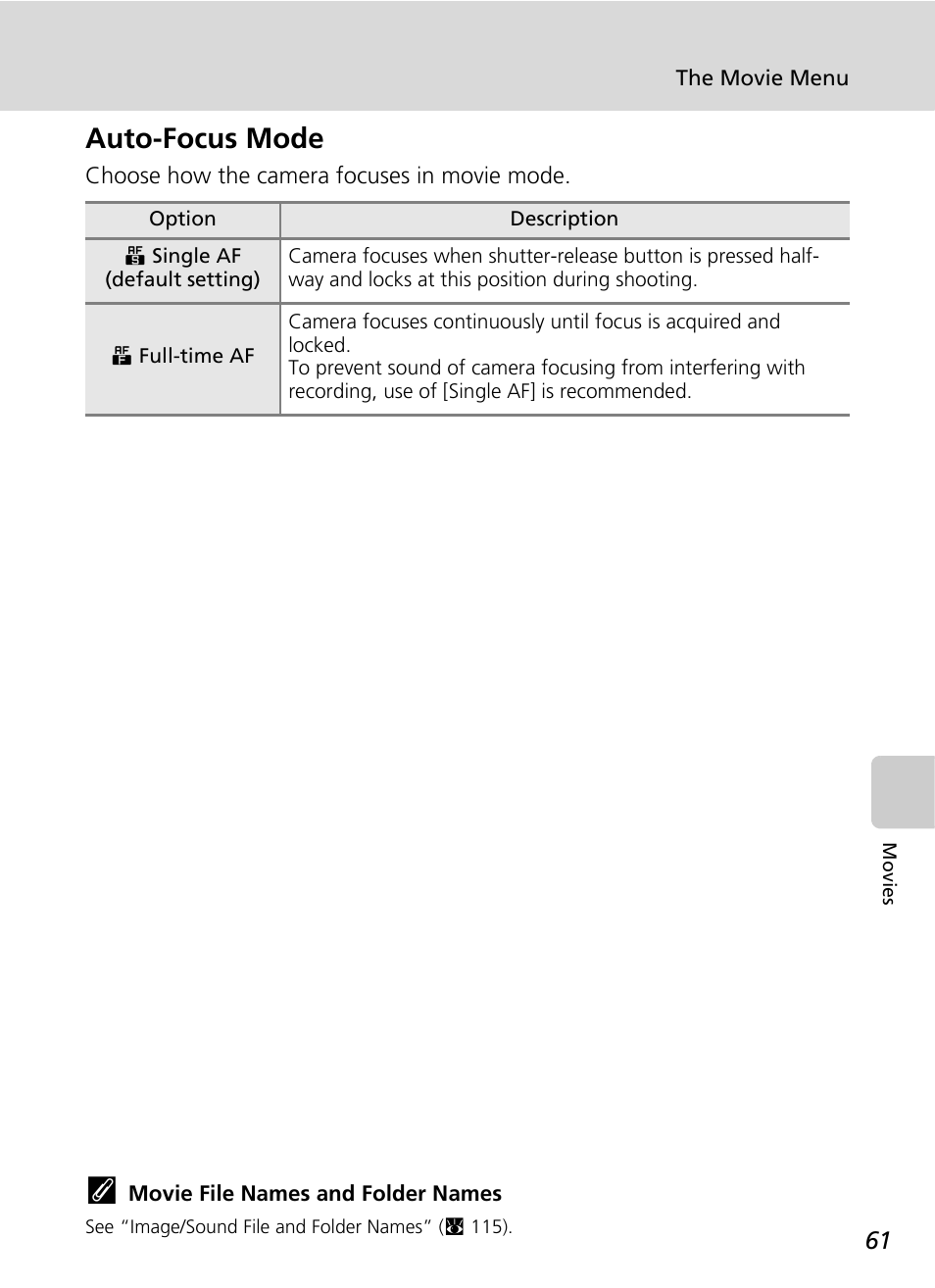 Auto-focus mode | Nikon CoolPix S500 User Manual | Page 73 / 147