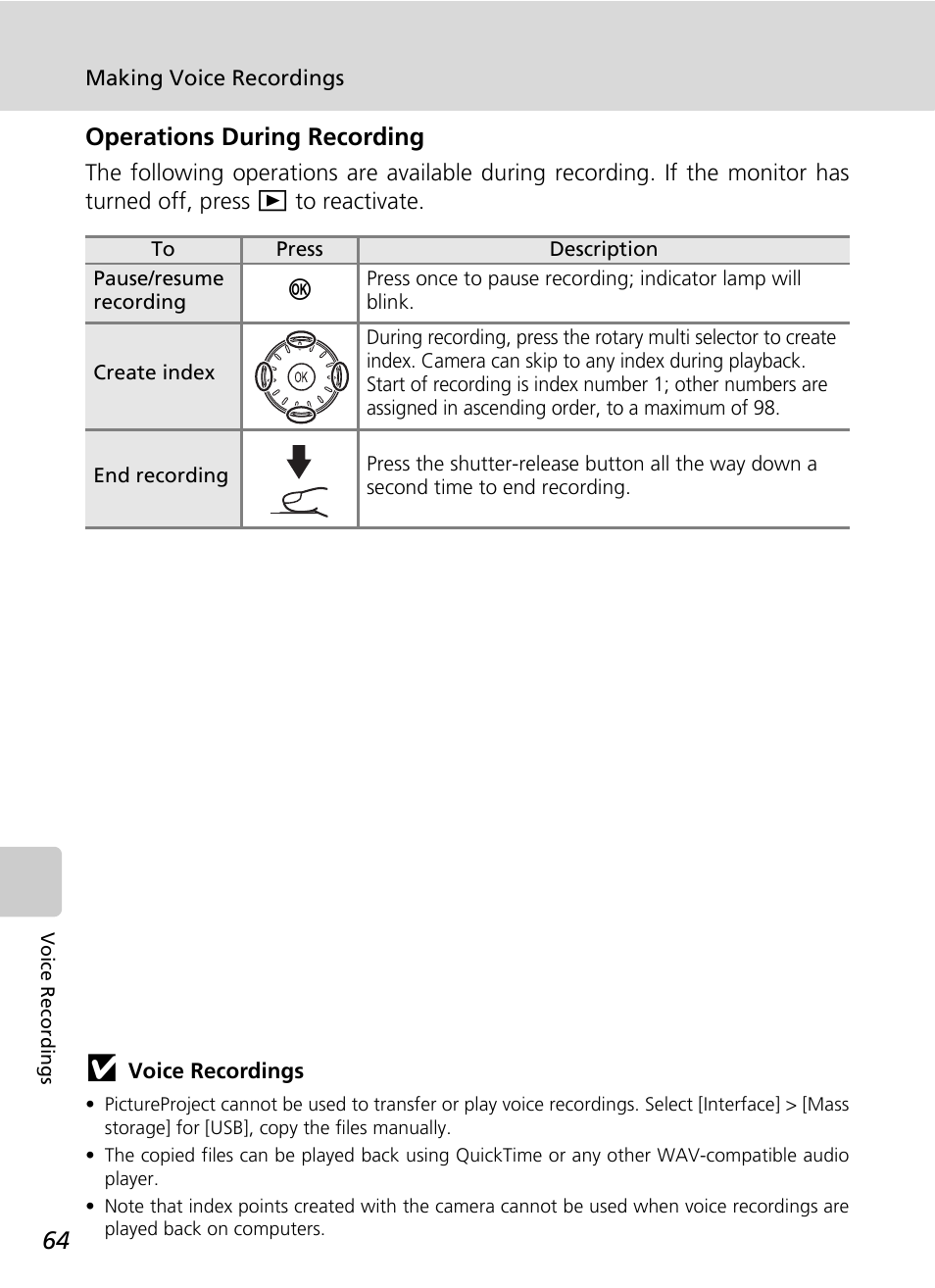 Operations during recording | Nikon CoolPix S500 User Manual | Page 76 / 147