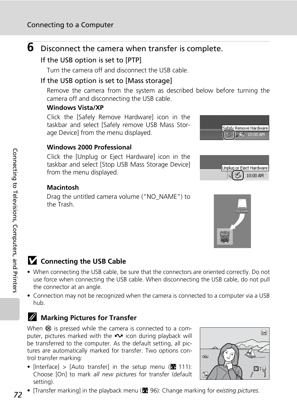 Disconnect the camera when transfer is complete | Nikon CoolPix S500 User Manual | Page 84 / 147