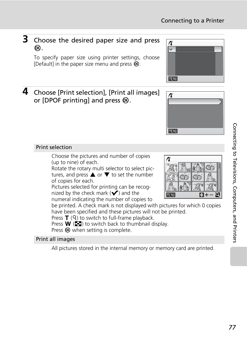 Choose the desired paper size and press d | Nikon CoolPix S500 User Manual | Page 89 / 147