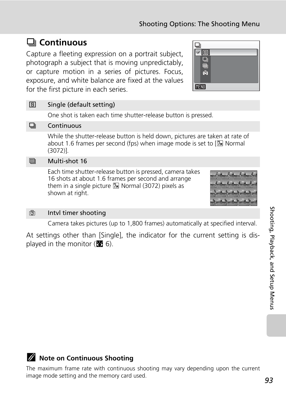 Continuous, C 93), Qcontinuous | Nikon Coolpix S50 User Manual | Page 105 / 156