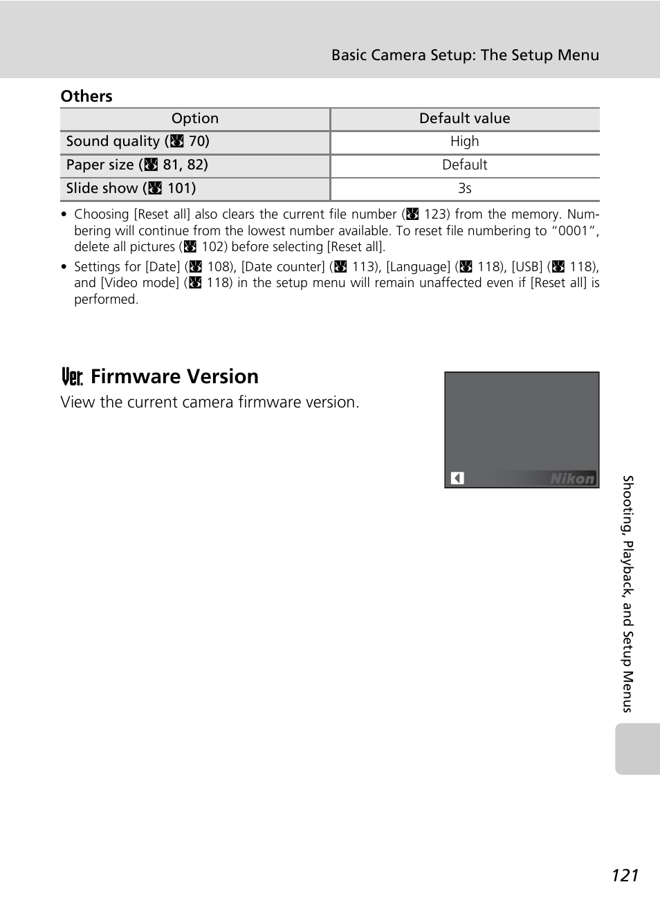 Firmware version, Bfirmware version | Nikon Coolpix S50 User Manual | Page 133 / 156