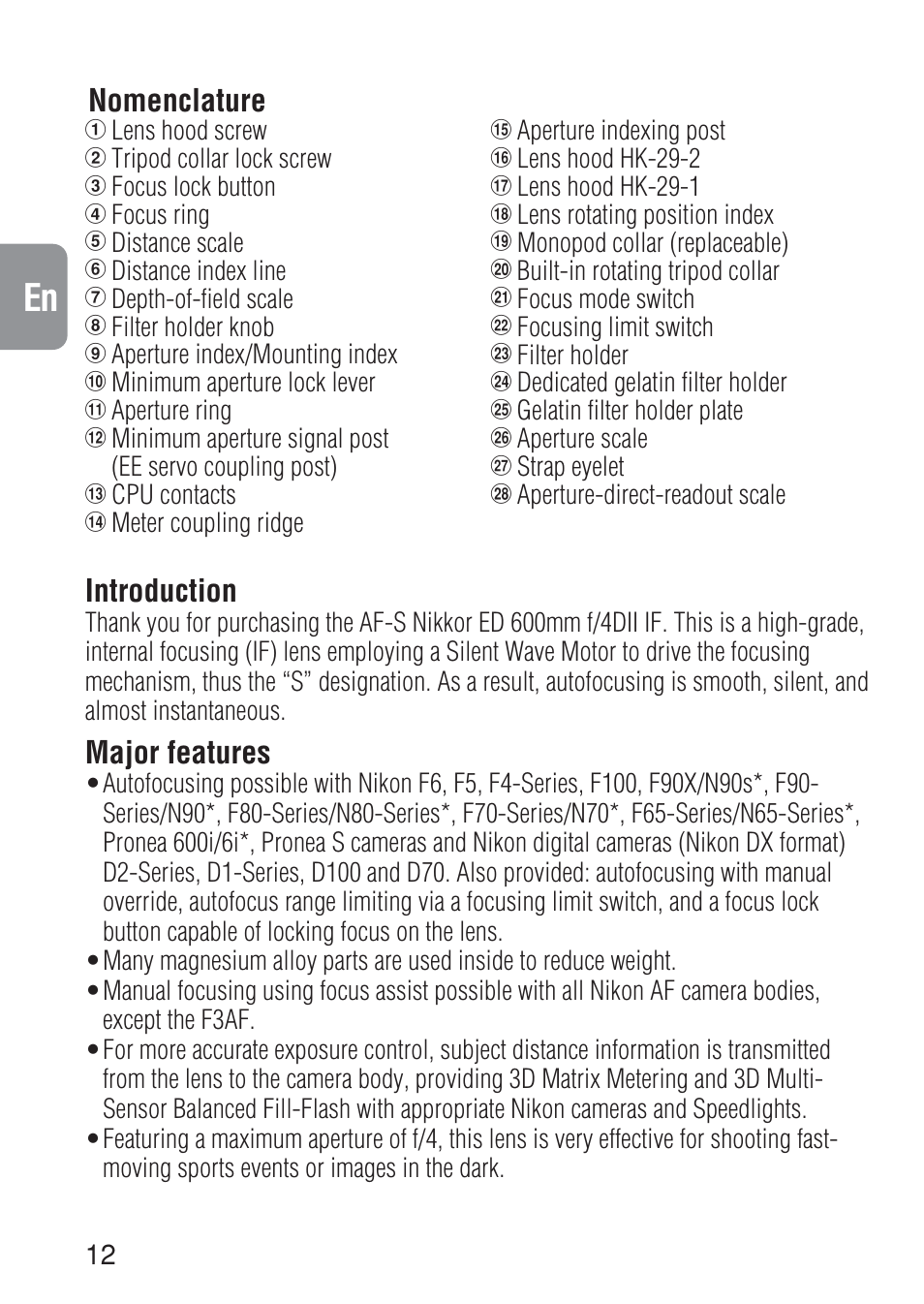 Nikon AF-S NIKKOR ED 600MM User Manual | Page 12 / 56