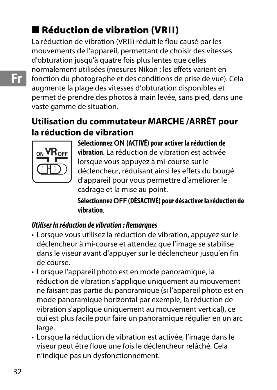 Réduction de vibration (vrii), Jp en de fr es sv ru nl it cz sk ro ua ck ch kr | Nikon 55-300 User Manual | Page 32 / 140