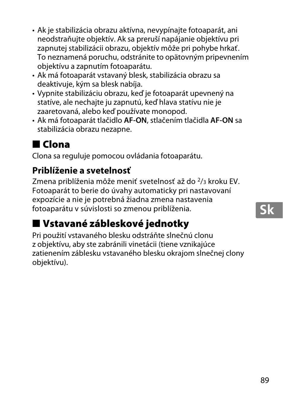 Clona, Priblíženie a svetelnosť, Vstavané zábleskové jednotky | Jp en de fr es sv ru nl it cz sk ro ua ck ch kr | Nikon 55-300 User Manual | Page 89 / 140
