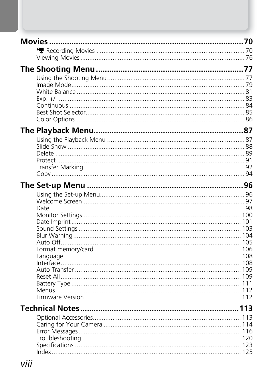 Viii | Nikon 7600 User Manual | Page 10 / 140