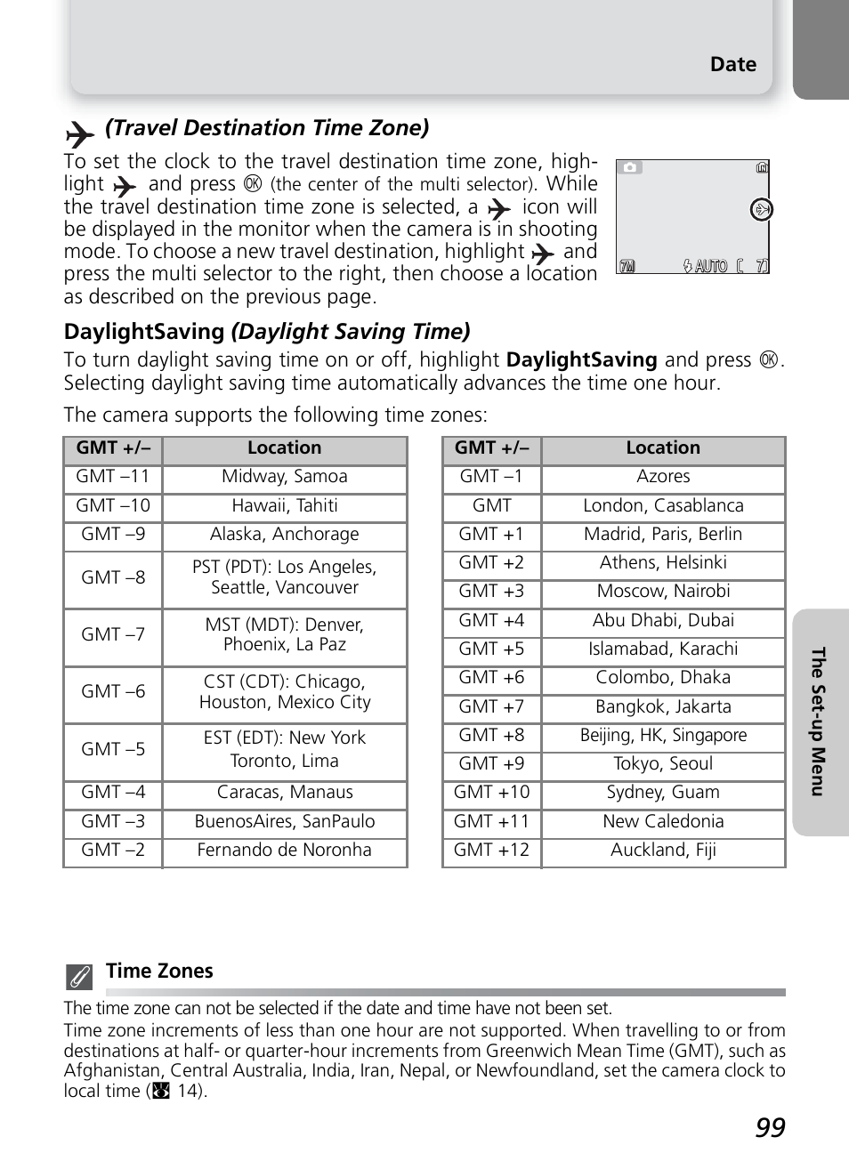 Travel destination time zone), Daylightsaving (daylight saving time) | Nikon 7600 User Manual | Page 109 / 140