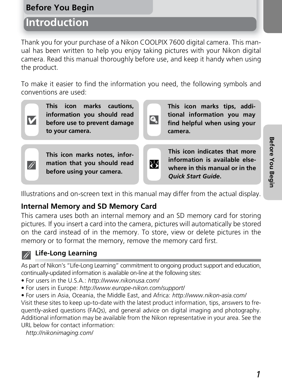 Introduction, Before you begin | Nikon 7600 User Manual | Page 11 / 140