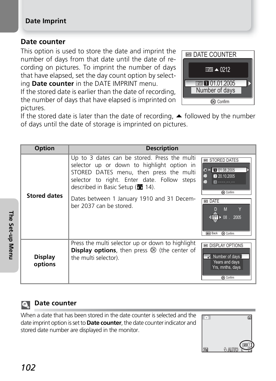 Date counter, Date imprint, 2005 number of days | 0212 date counter date counter | Nikon 7600 User Manual | Page 112 / 140