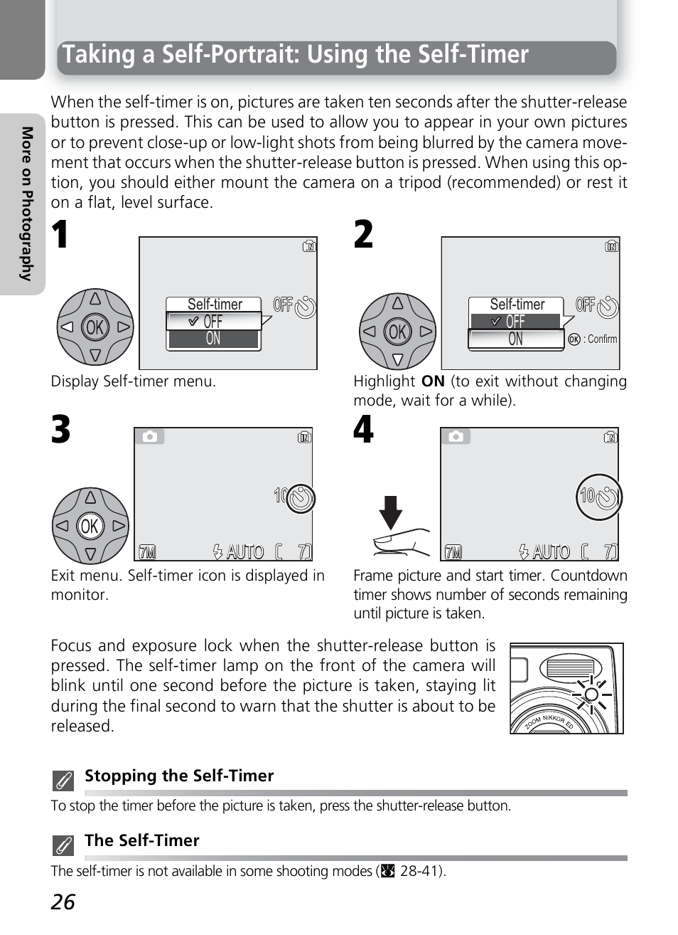 Taking a self-portrait: using the self-timer | Nikon 7600 User Manual | Page 36 / 140