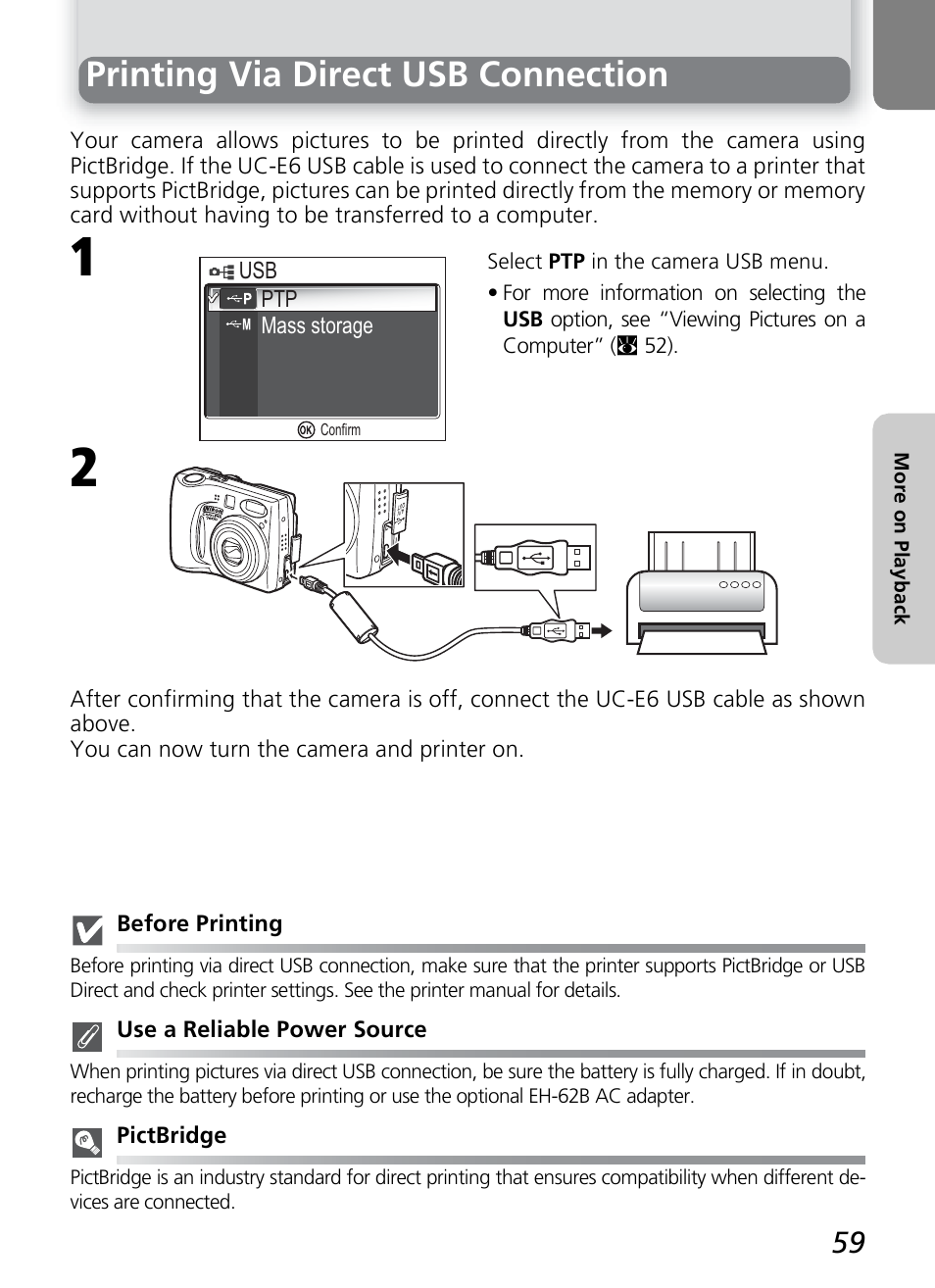 Printing via direct usb connection | Nikon 7600 User Manual | Page 69 / 140