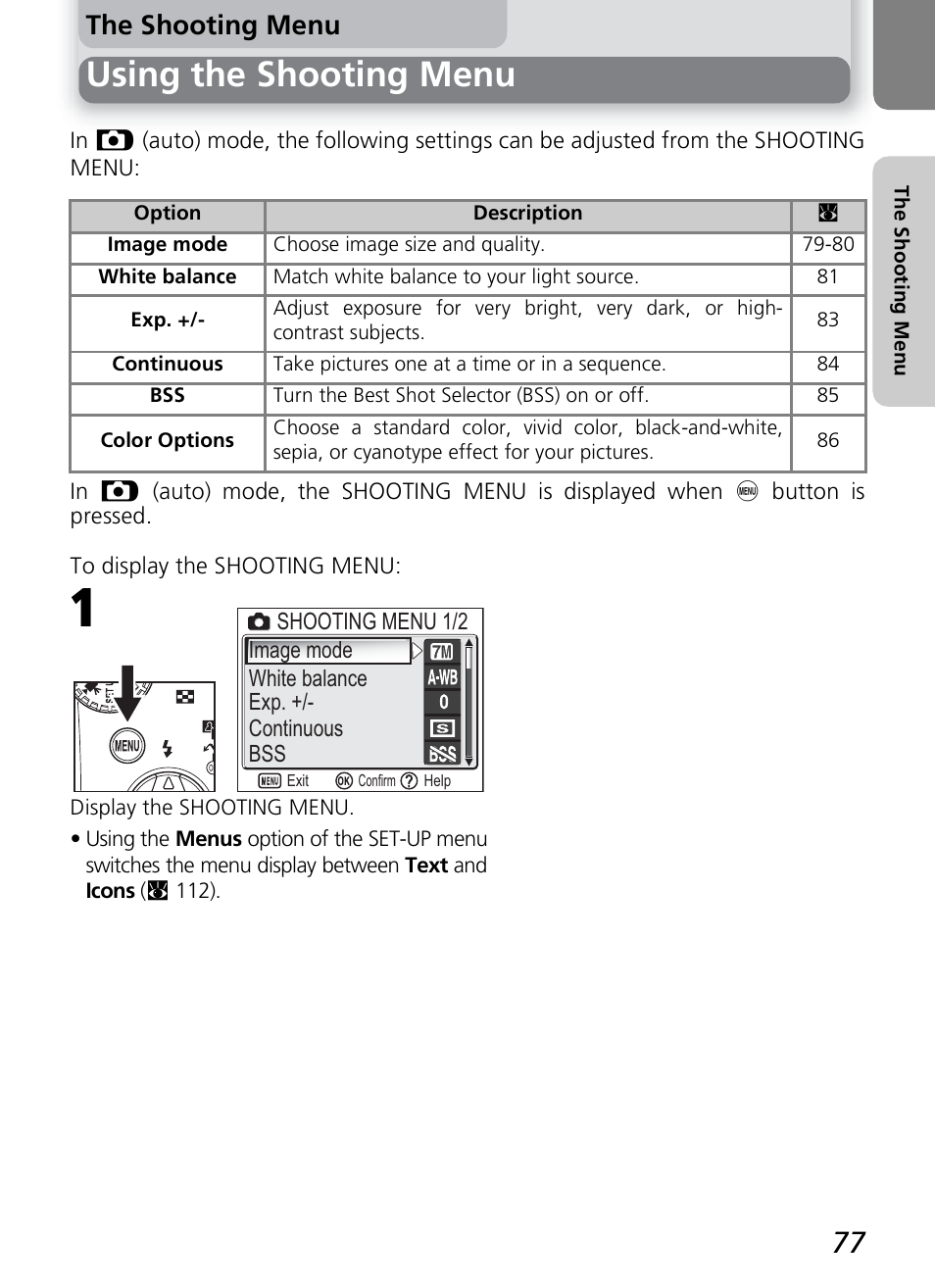 Using the shooting menu, The shooting menu | Nikon 7600 User Manual | Page 87 / 140