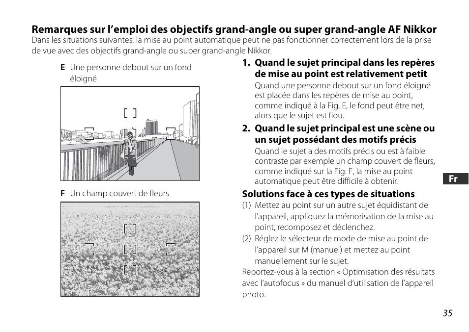 Solutions face à ces types de situations | Nikon AF-S DX NIKKOR 18-55mm f/3.5-5.6GVR ED User Manual | Page 35 / 104