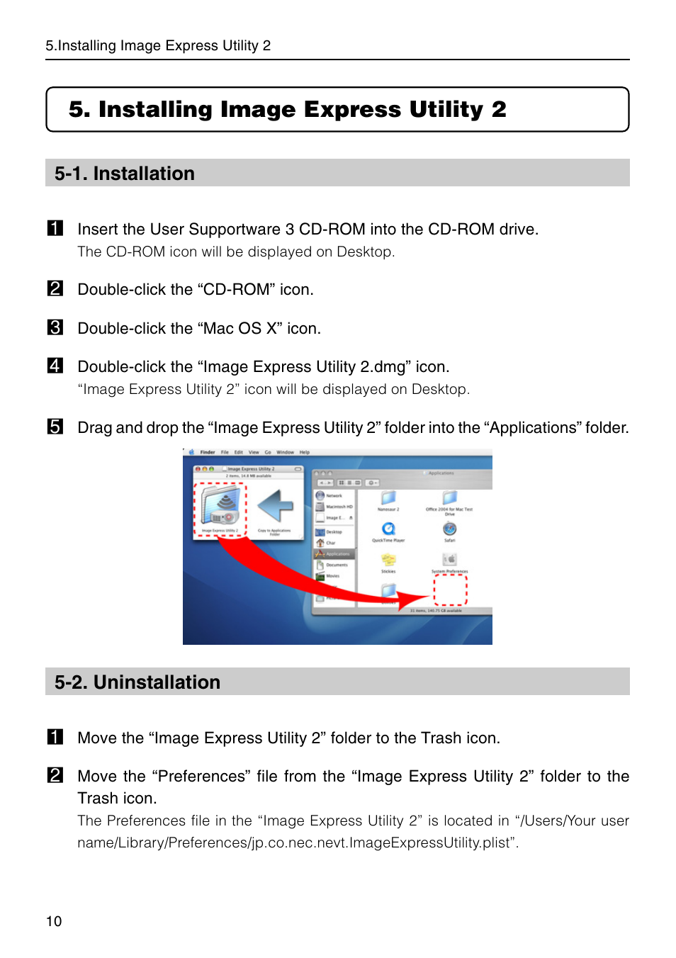 Installing image express utility 2, 1. installation, 2. uninstallation | Nikon NP2000 User Manual | Page 10 / 20