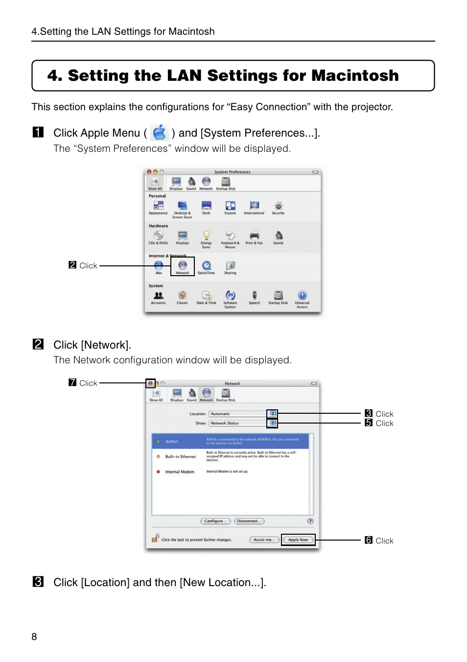 Setting the lan settings for macintosh | Nikon NP2000 User Manual | Page 8 / 20