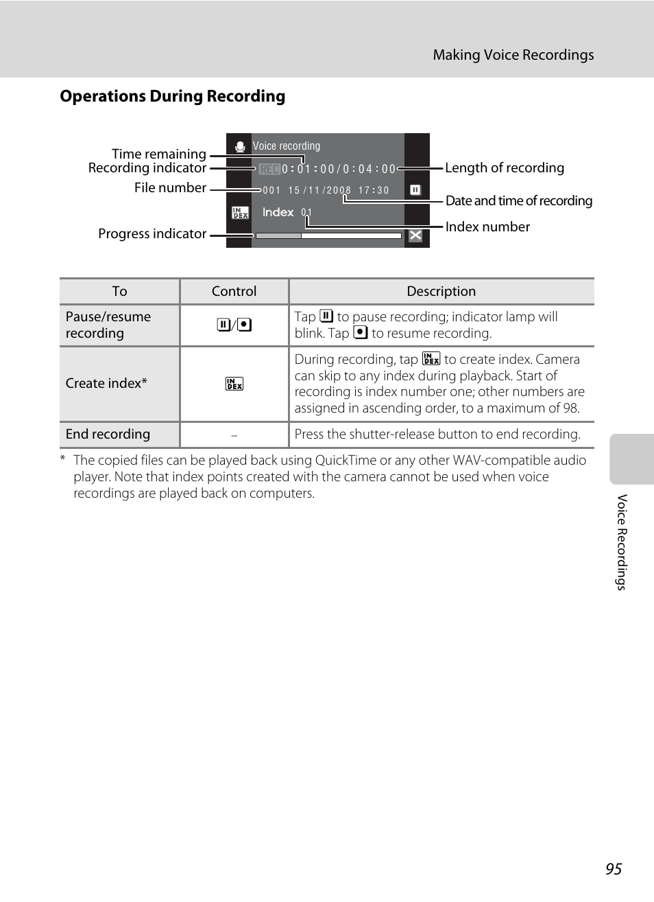 See, “operations during recording, A 95) for more, Operations during recording | Nikon Coolpix S60 User Manual | Page 107 / 184