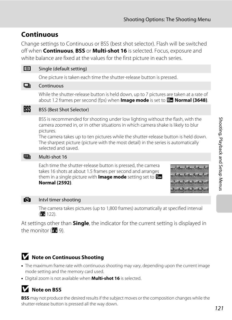 Continuous, Or) (a 121) is used when sh, A 121 | Nikon Coolpix S60 User Manual | Page 133 / 184