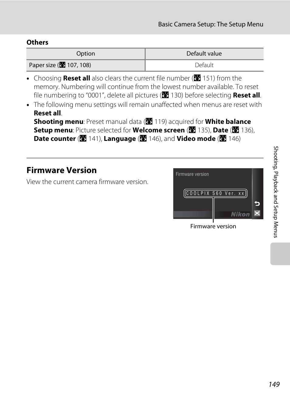 Firmware version, A 149 | Nikon Coolpix S60 User Manual | Page 161 / 184