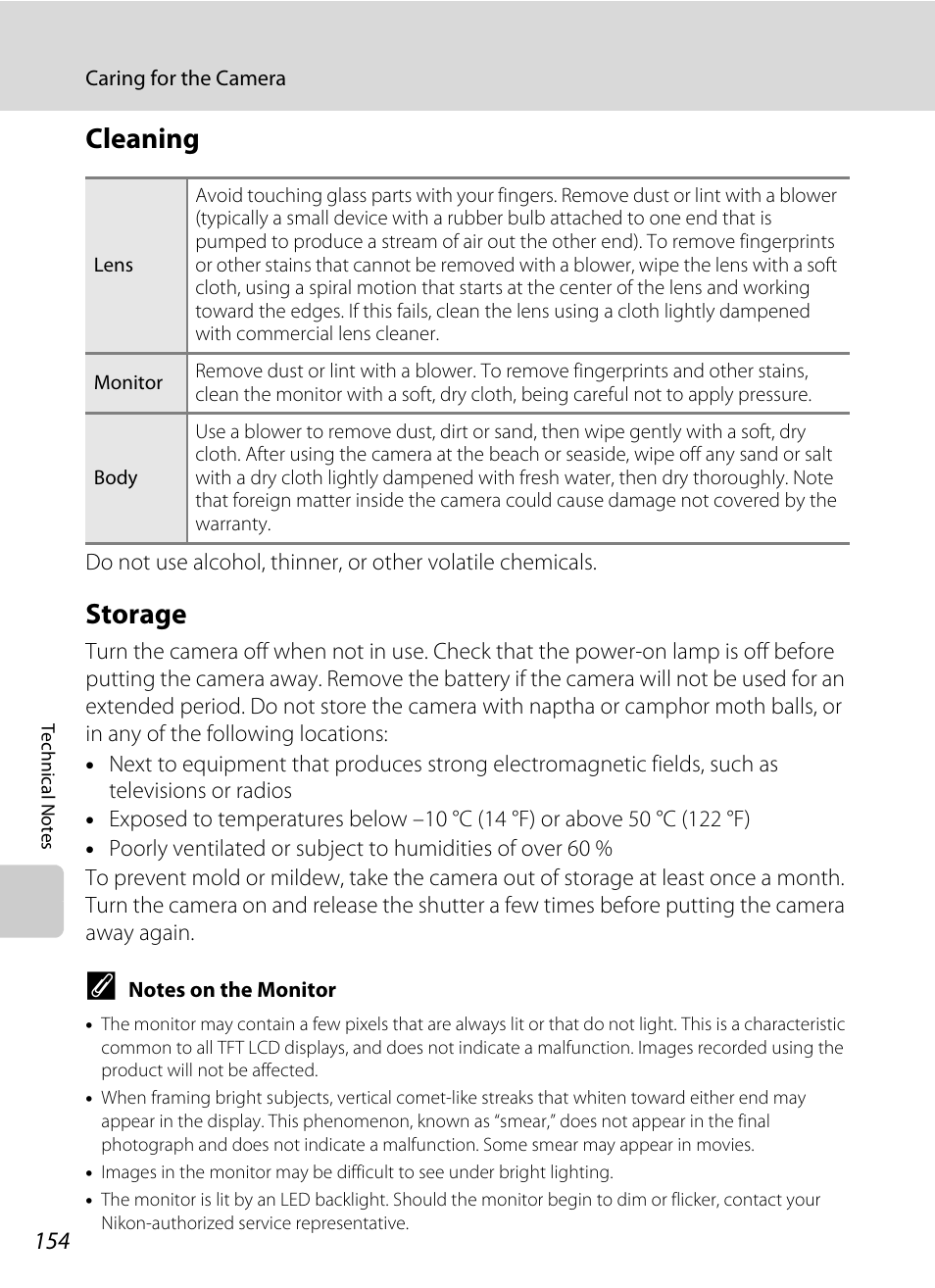 Cleaning, Storage, Cleaning storage | Nikon Coolpix S60 User Manual | Page 166 / 184
