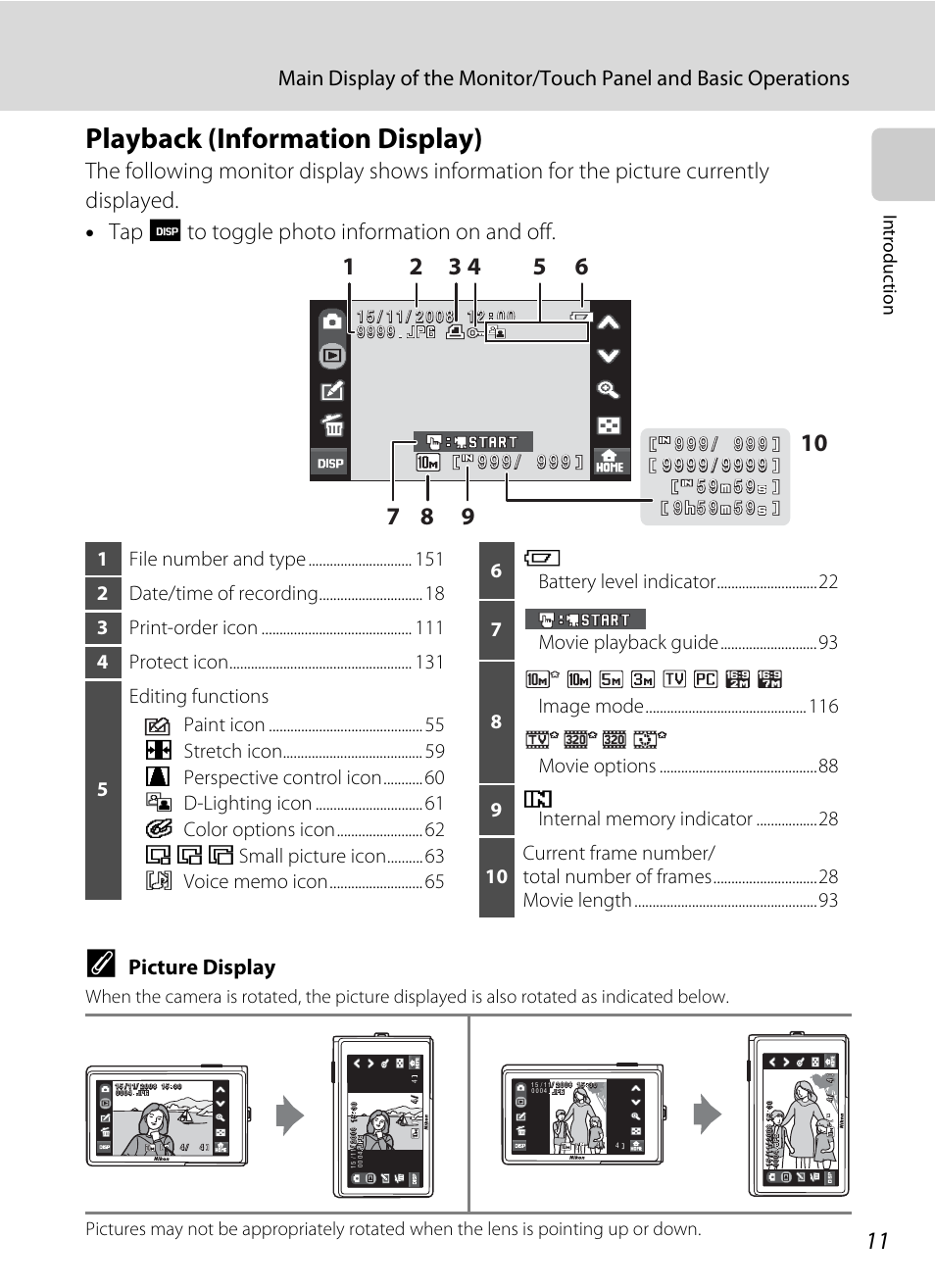 Playback (information display), Picture display | Nikon Coolpix S60 User Manual | Page 23 / 184