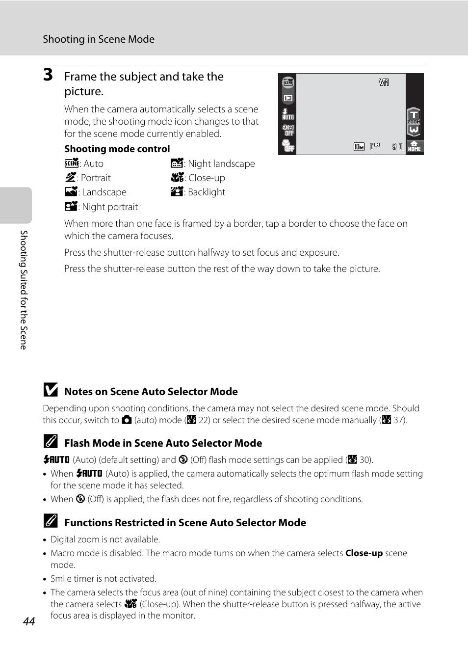 Frame the subject and take the picture | Nikon Coolpix S60 User Manual | Page 56 / 184