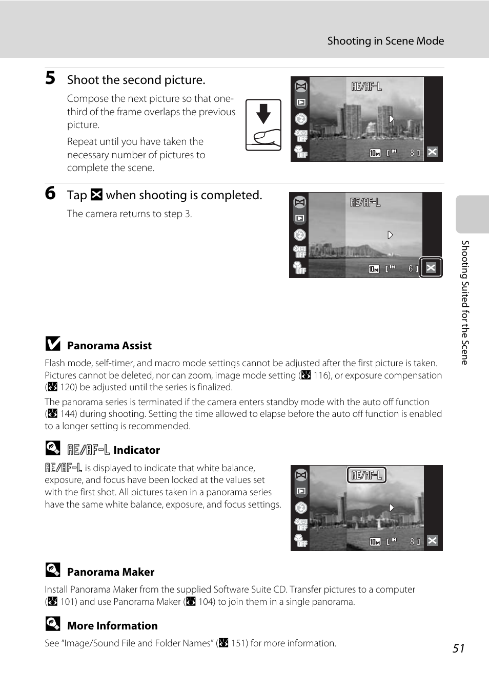 Shoot the second picture, Tap d when shooting is completed | Nikon Coolpix S60 User Manual | Page 63 / 184