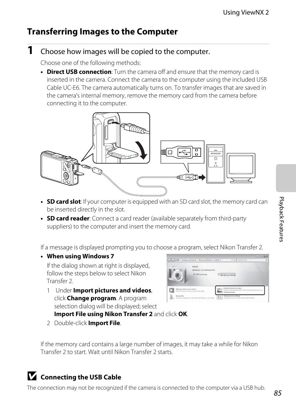 Transferring images to the computer, A85 for more | Nikon Coolpix S9300 User Manual | Page 103 / 244