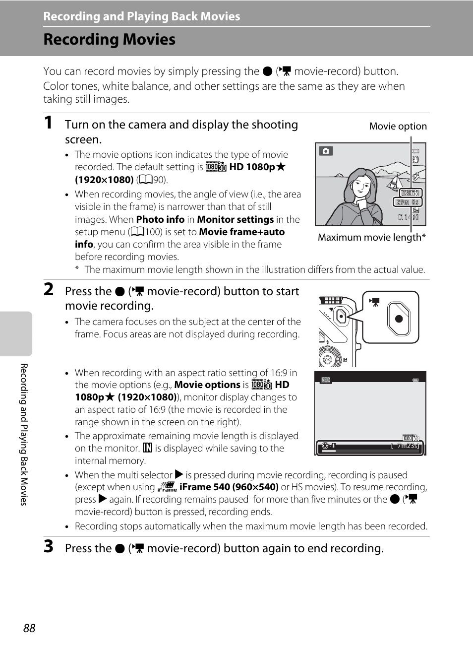 Recording movies | Nikon Coolpix S9300 User Manual | Page 106 / 244