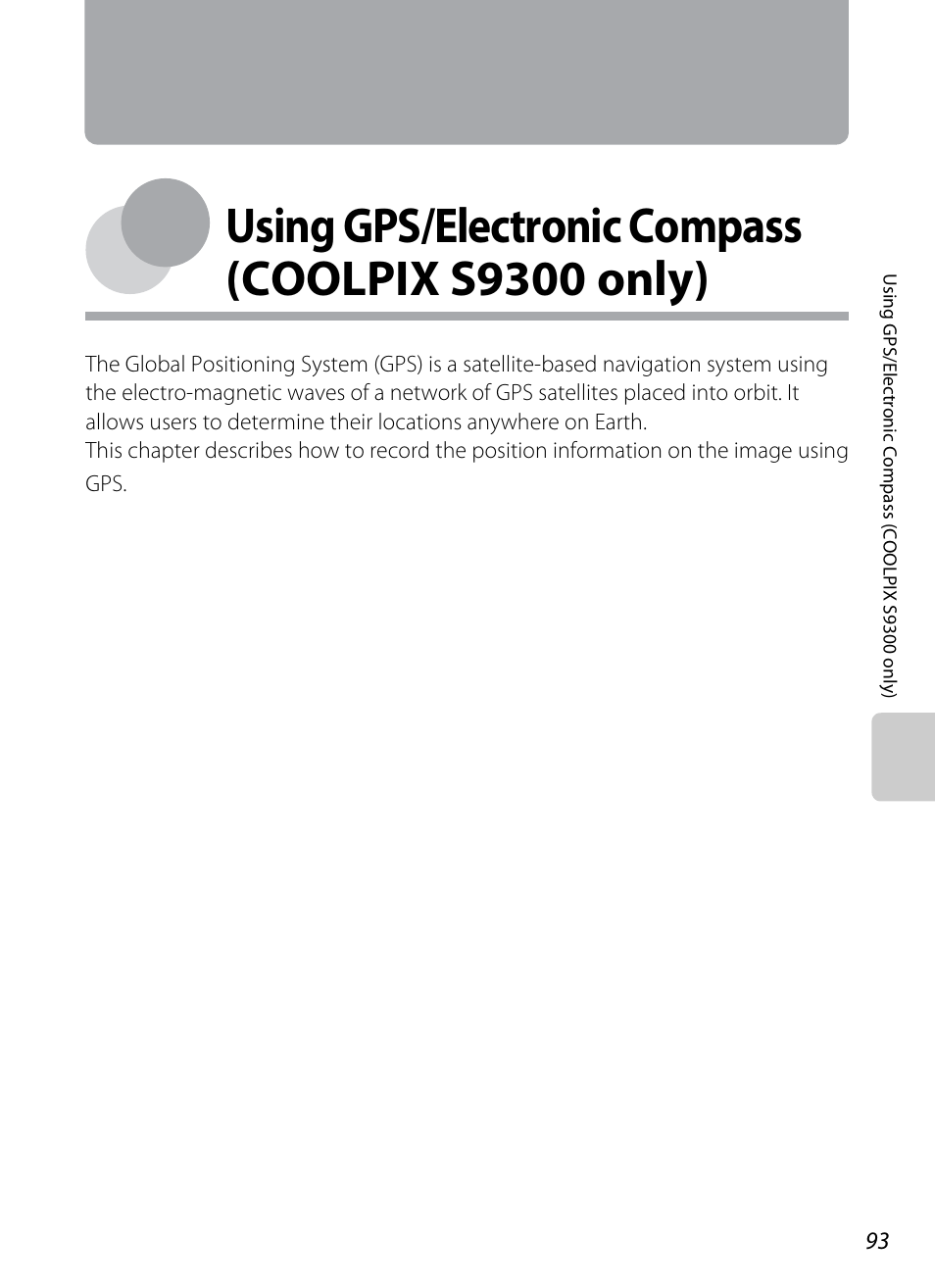 Using gps/electronic compass (coolpix s9300 only) | Nikon Coolpix S9300 User Manual | Page 111 / 244