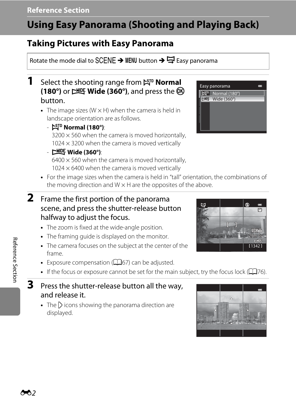 Using easy panorama (shooting and playing back), Taking pictures with easy panorama | Nikon Coolpix S9300 User Manual | Page 122 / 244