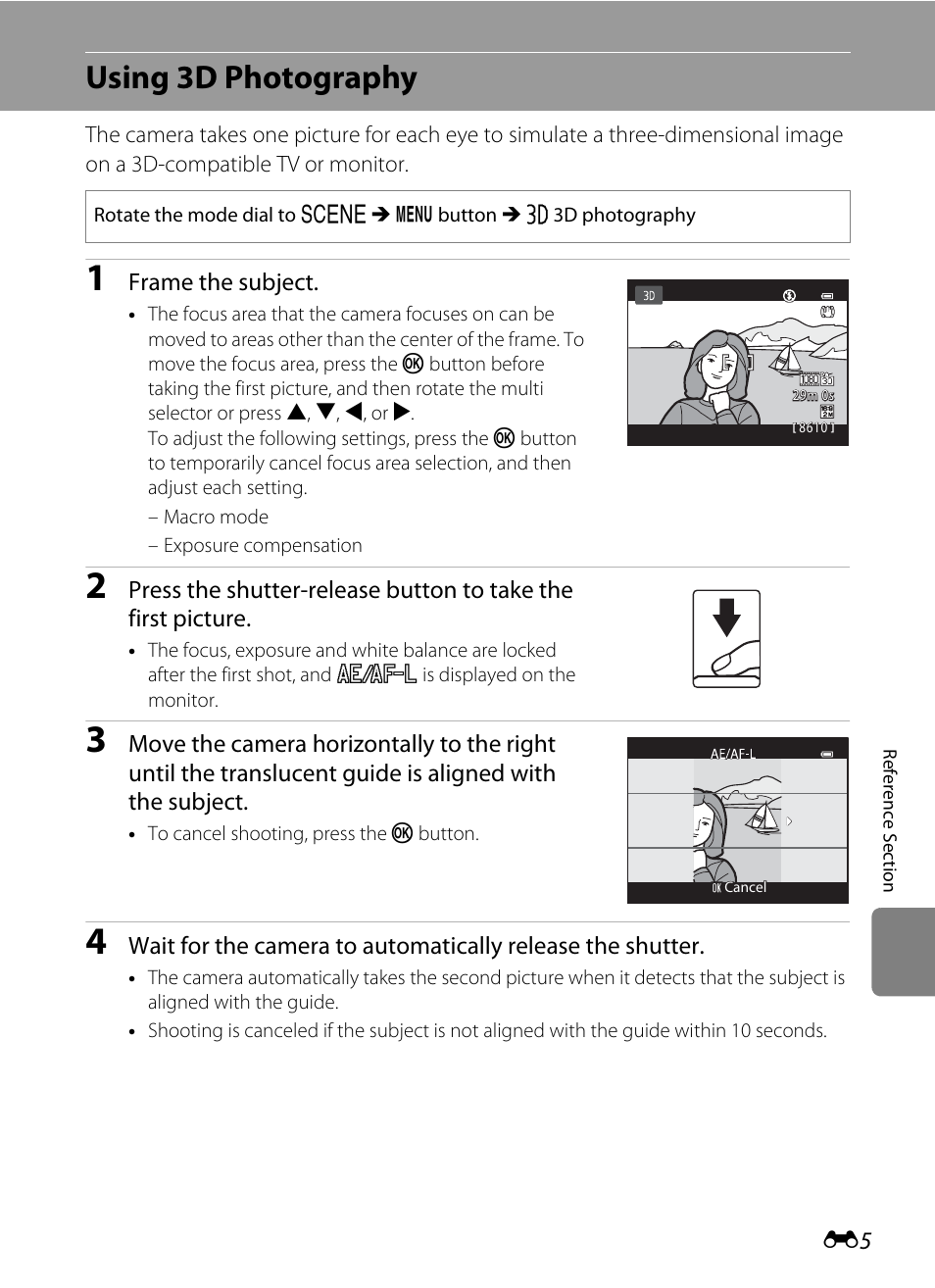 Using 3d photography, E5) for | Nikon Coolpix S9300 User Manual | Page 125 / 244