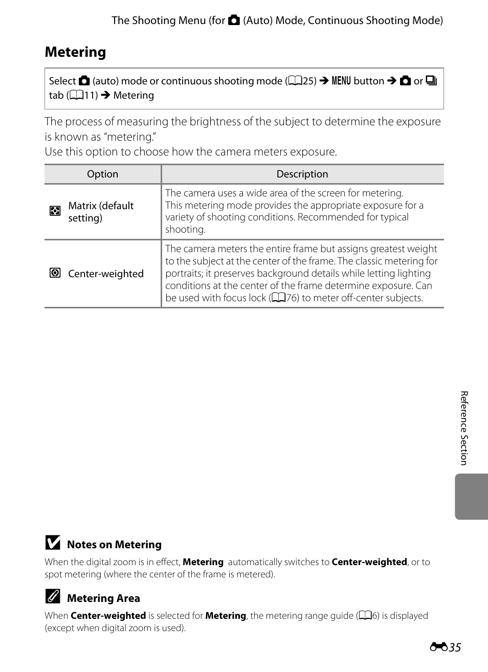 Metering | Nikon Coolpix S9300 User Manual | Page 155 / 244