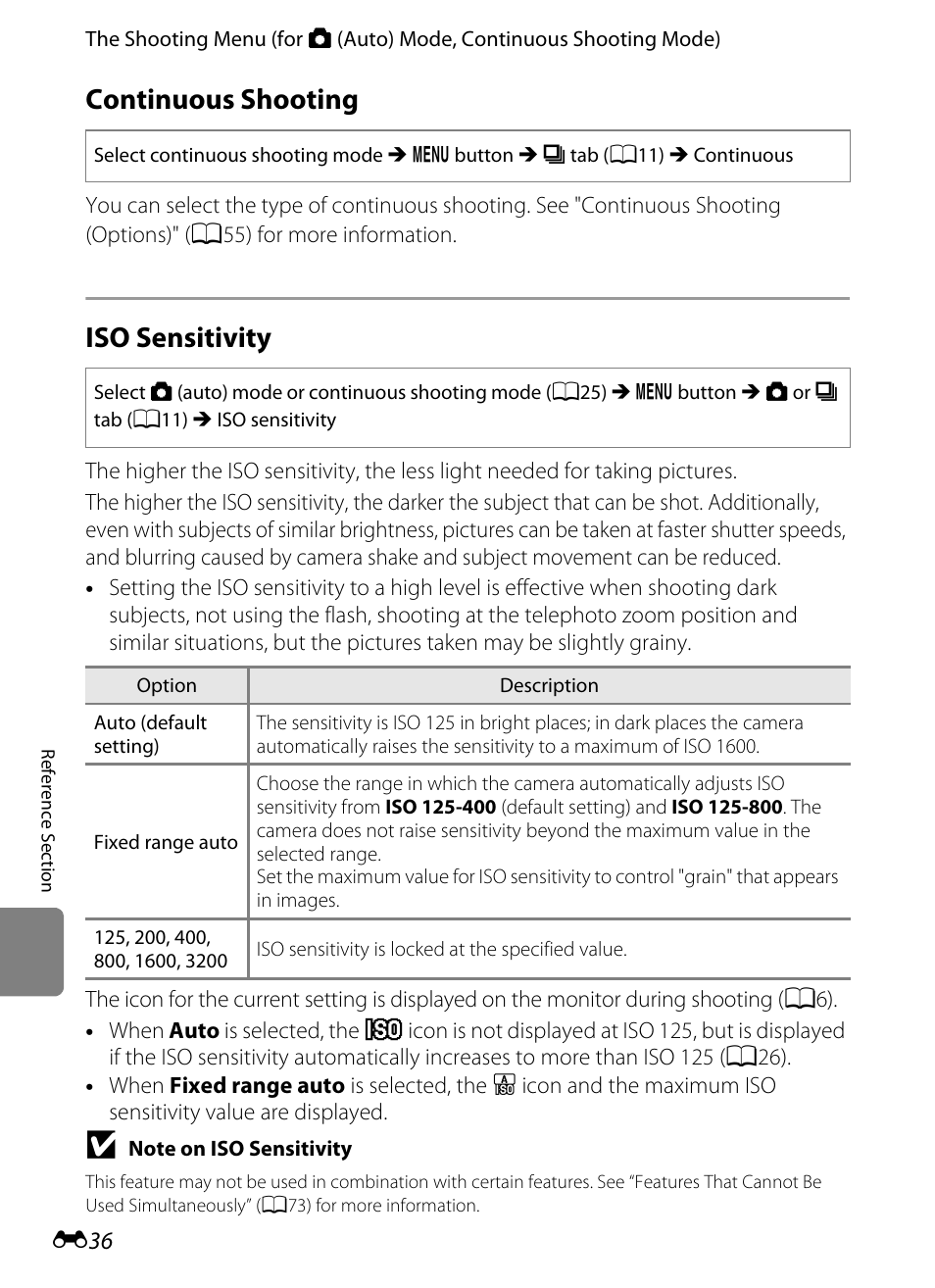 Continuous shooting, Iso sensitivity | Nikon Coolpix S9300 User Manual | Page 156 / 244