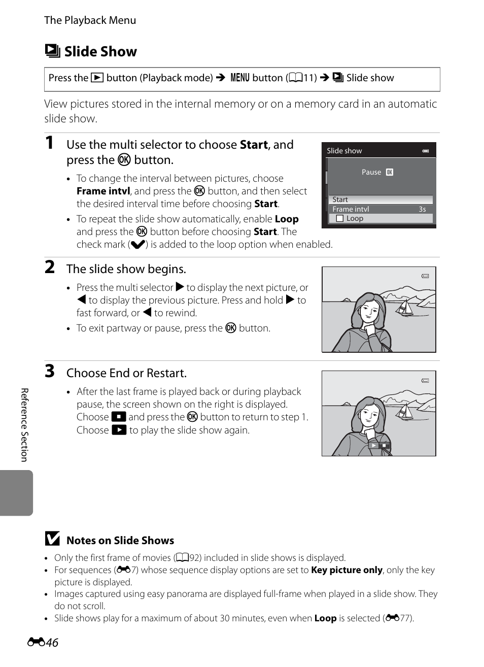 Slide show, B slide show | Nikon Coolpix S9300 User Manual | Page 166 / 244