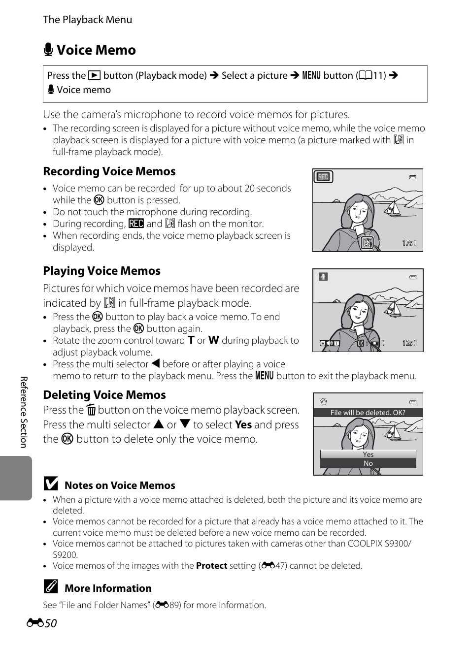 Voice memo | Nikon Coolpix S9300 User Manual | Page 170 / 244