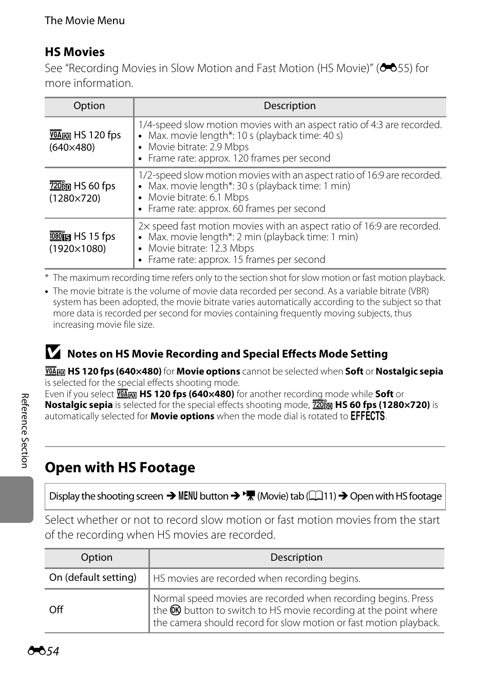 Open with hs footage, Hs movies | Nikon Coolpix S9300 User Manual | Page 174 / 244