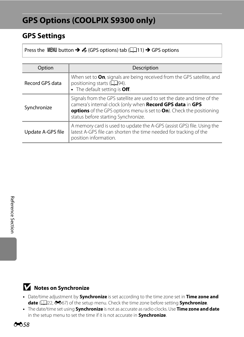Gps options (coolpix s9300 only), Gps settings | Nikon Coolpix S9300 User Manual | Page 178 / 244