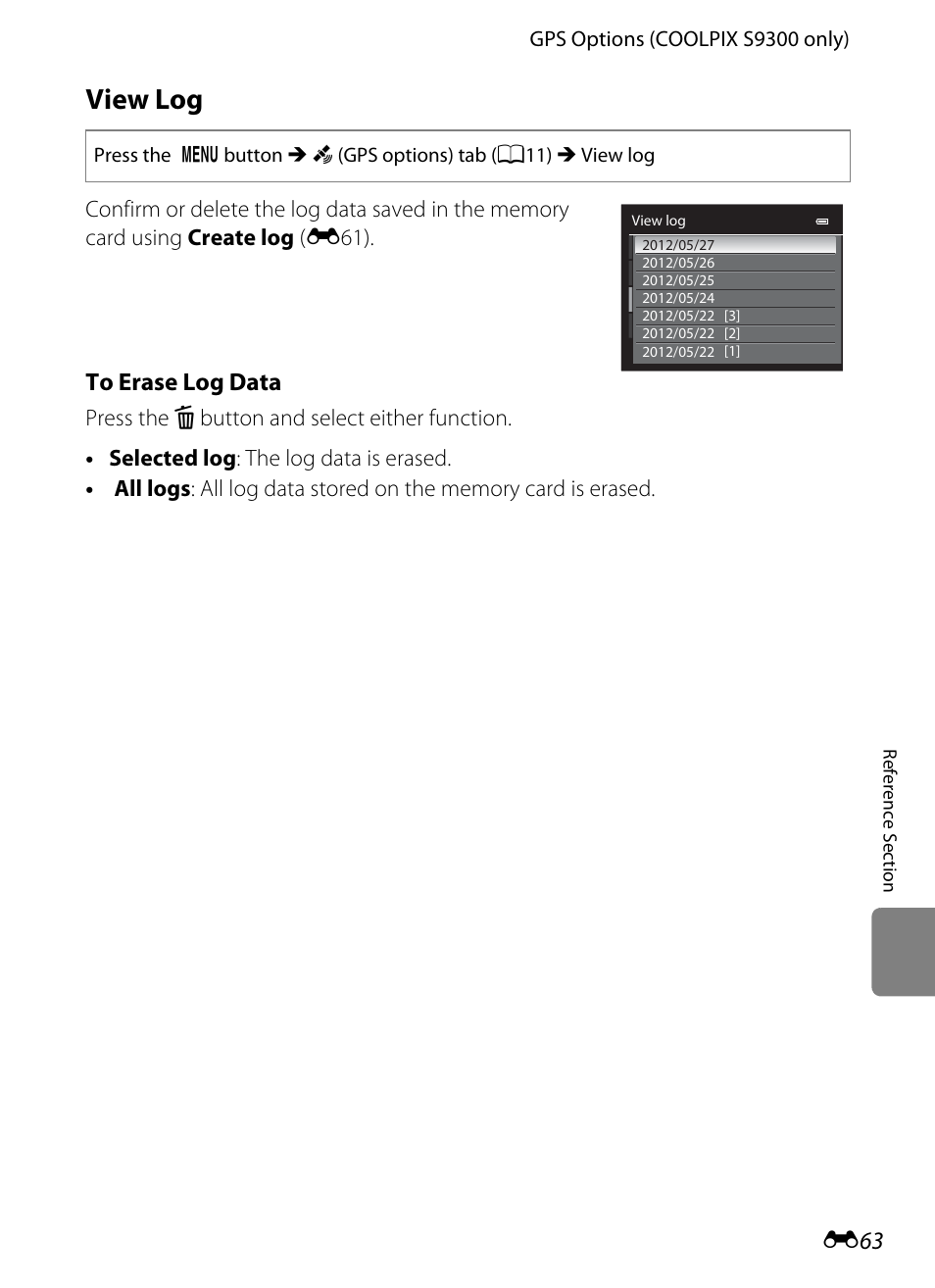 View log | Nikon Coolpix S9300 User Manual | Page 183 / 244