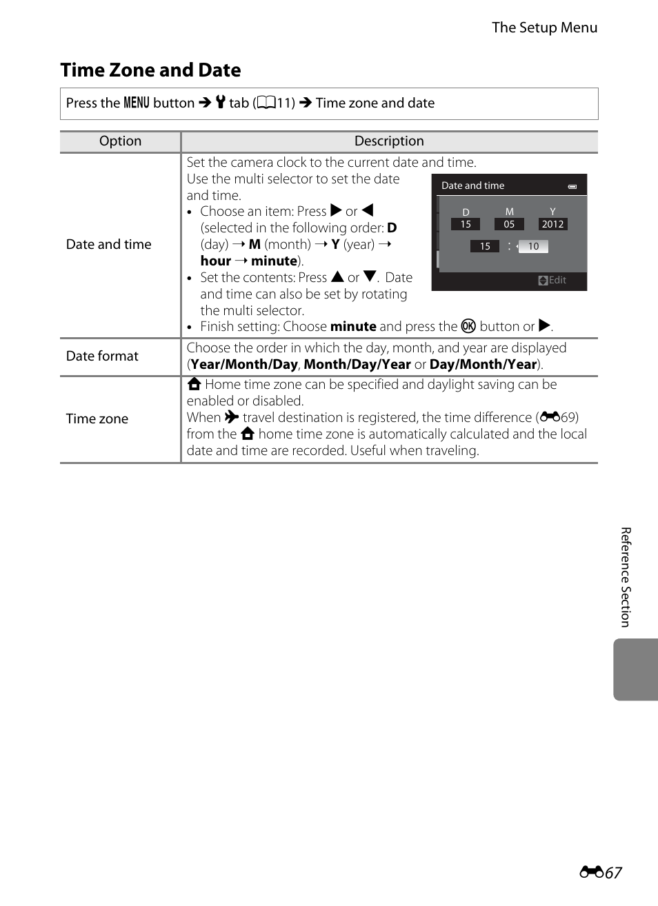 Time zone and date, E67) | Nikon Coolpix S9300 User Manual | Page 187 / 244