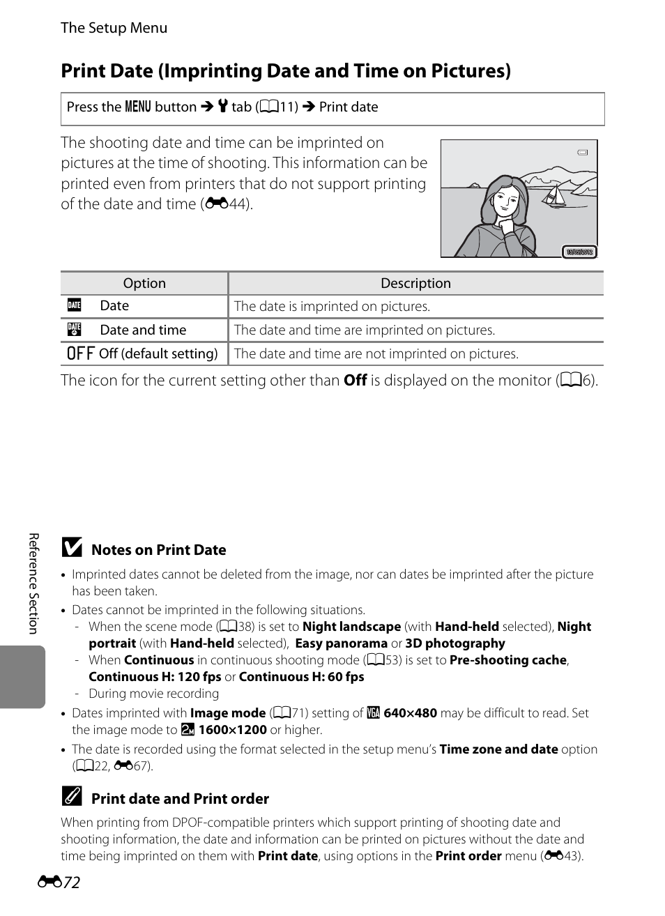 Print date (imprinting date and time on pictures) | Nikon Coolpix S9300 User Manual | Page 192 / 244