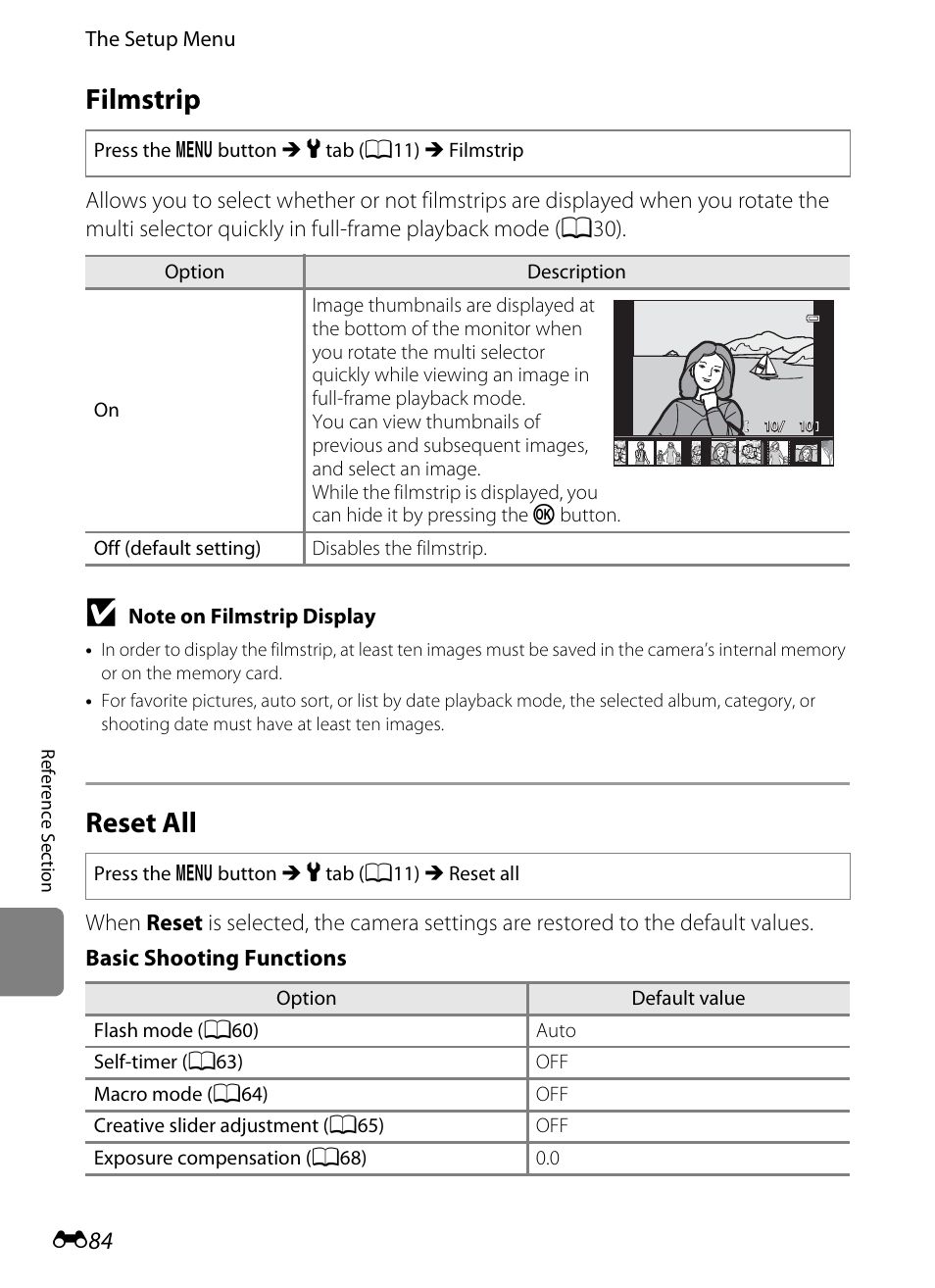 Filmstrip, Reset all | Nikon Coolpix S9300 User Manual | Page 204 / 244