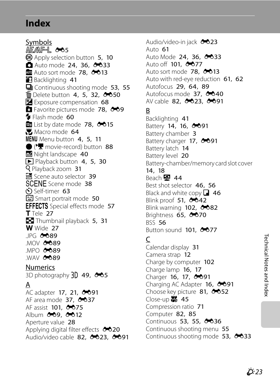 Index, F 23 | Nikon Coolpix S9300 User Manual | Page 239 / 244