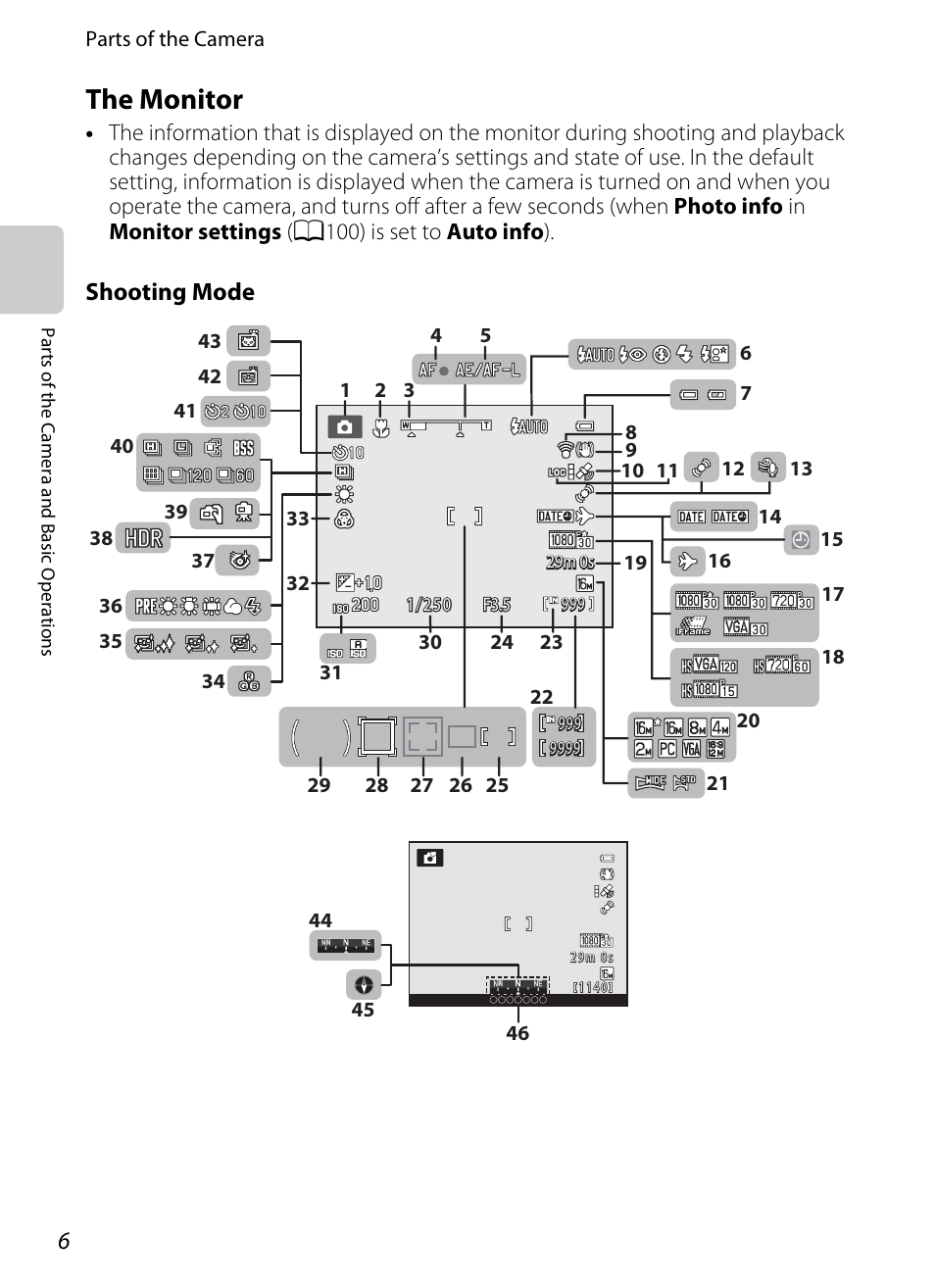 The monitor, Shooting mode | Nikon Coolpix S9300 User Manual | Page 24 / 244