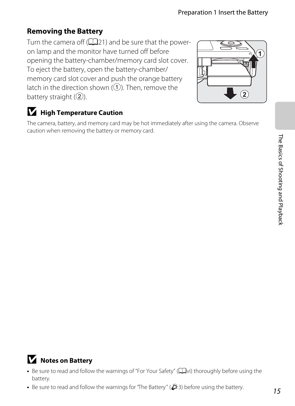 Removing the battery | Nikon Coolpix S9300 User Manual | Page 33 / 244