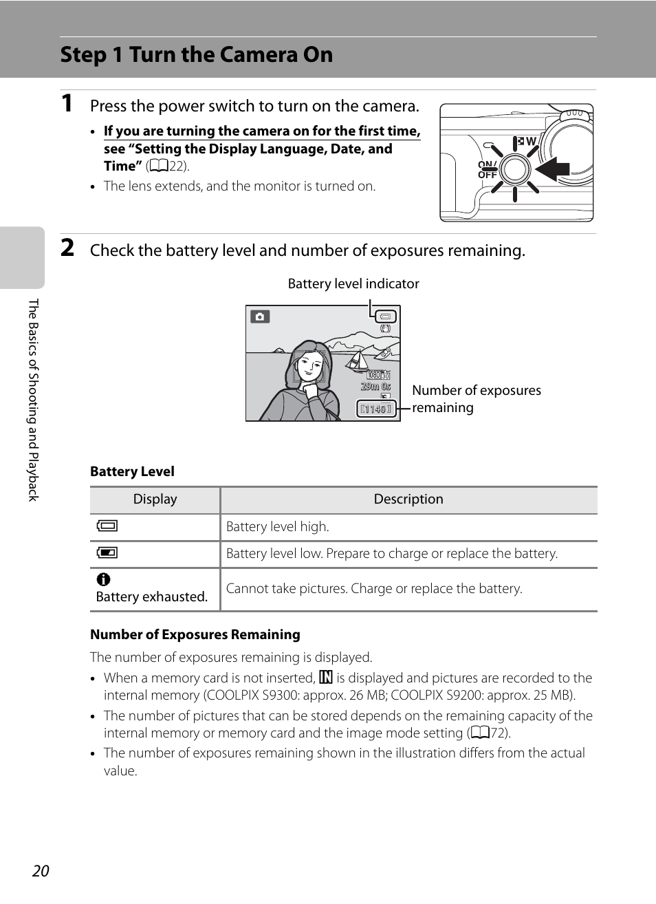 Step 1 turn the camera on, Press the power switch to turn on the camera | Nikon Coolpix S9300 User Manual | Page 38 / 244