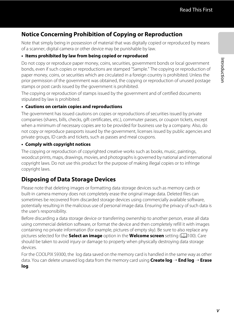 Disposing of data storage devices | Nikon Coolpix S9300 User Manual | Page 7 / 244