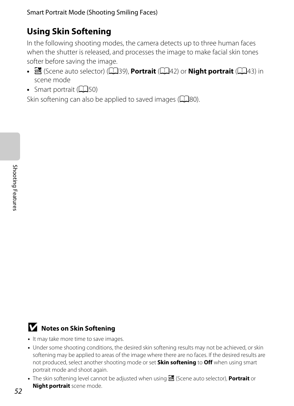 Using skin softening, A52) | Nikon Coolpix S9300 User Manual | Page 70 / 244