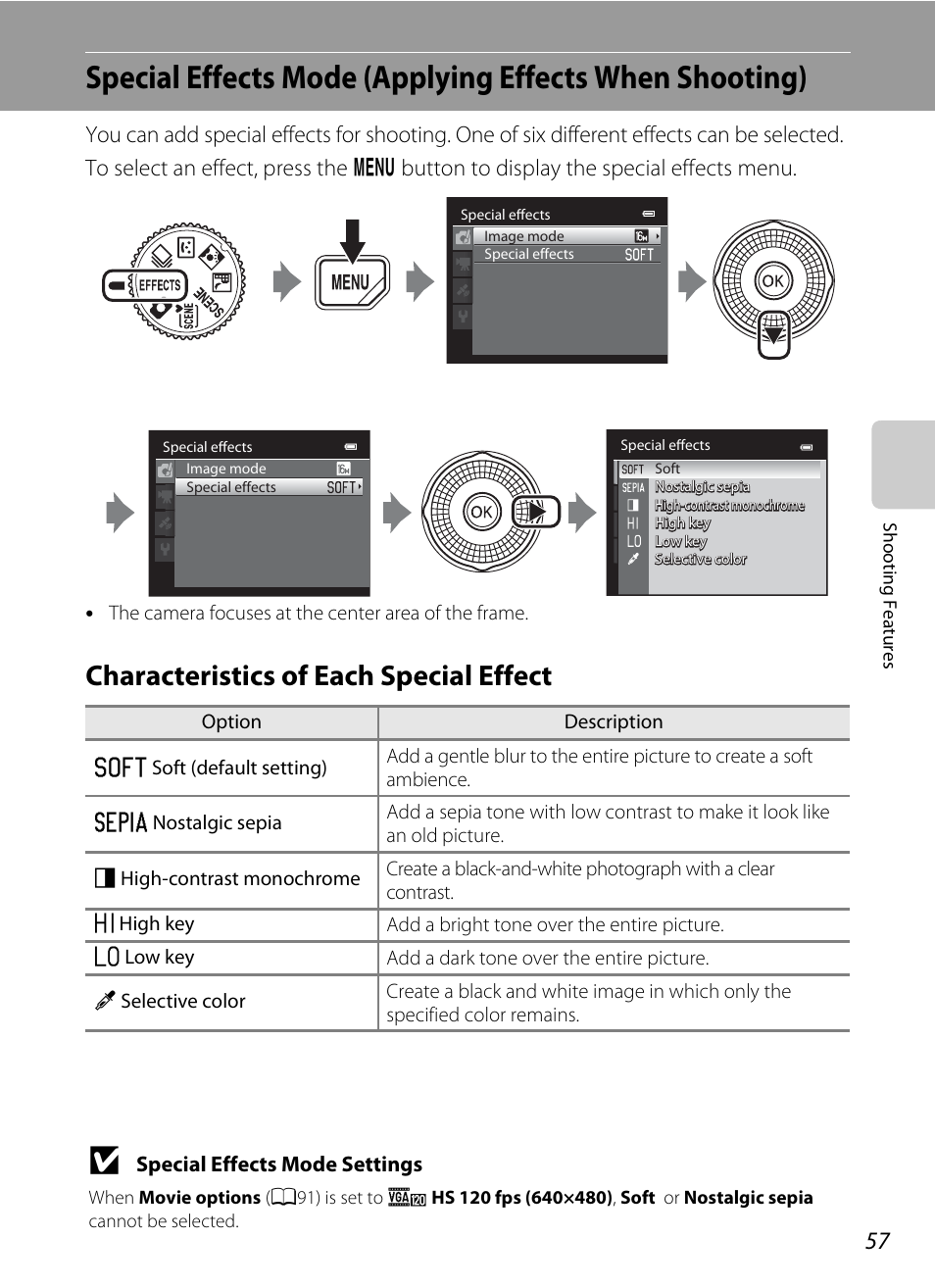 Characteristics of each special effect, A57) | Nikon Coolpix S9300 User Manual | Page 75 / 244
