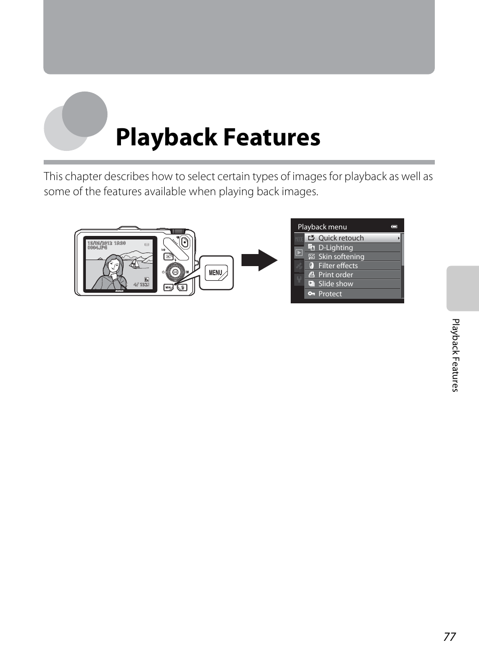 Playback features, Playb a ck feature s | Nikon Coolpix S9300 User Manual | Page 95 / 244