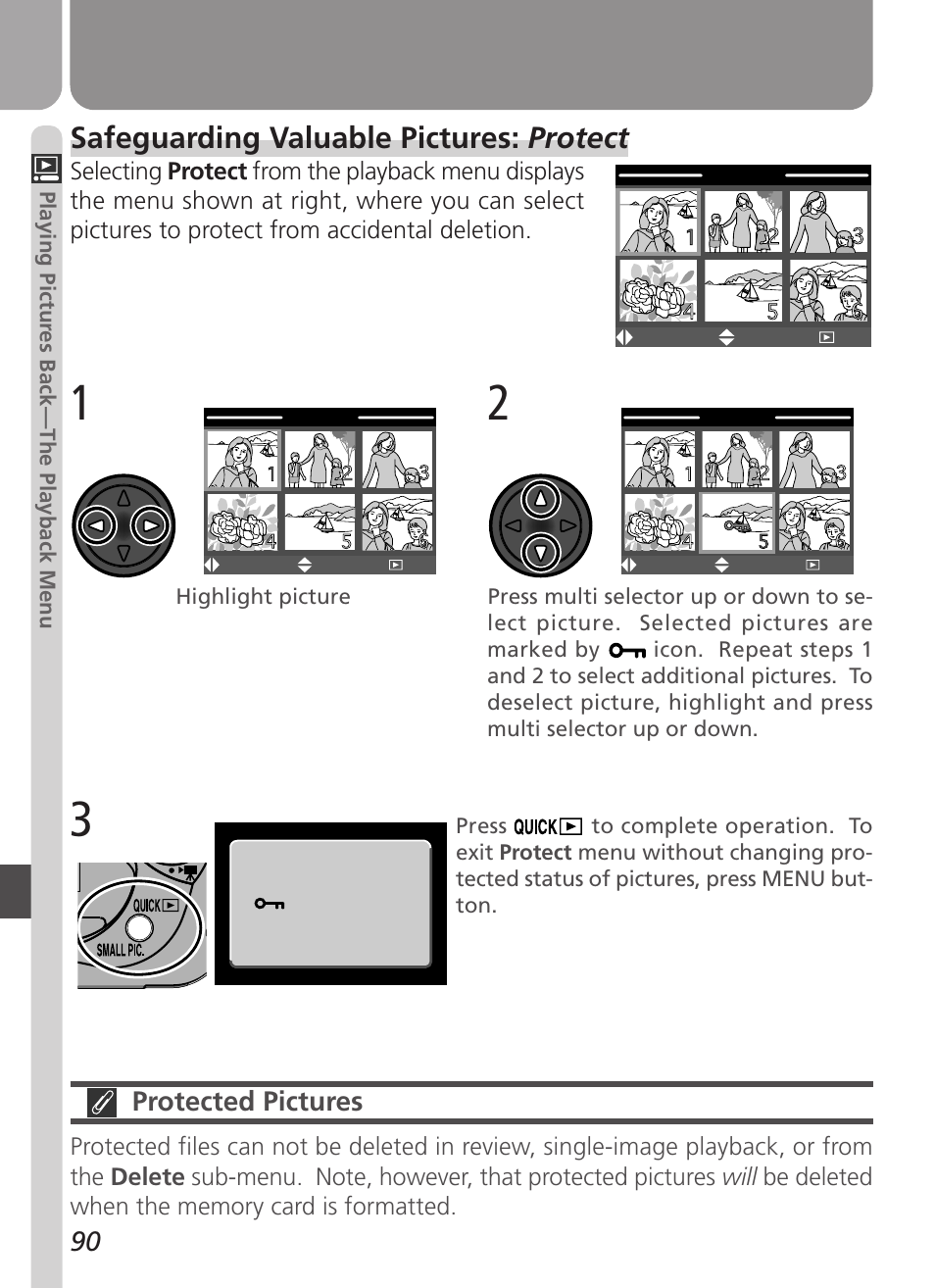 Safeguarding valuable pictures: protect, Protected pictures | Nikon Coolpix 2500 User Manual | Page 102 / 120